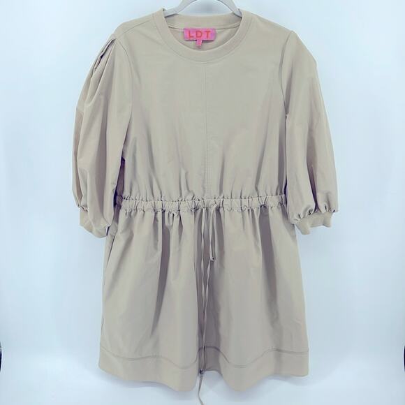 LDT Anna long balloon sleeve cinch waist fit & flare crewneck dress sz 12 - Picture 1 of 7